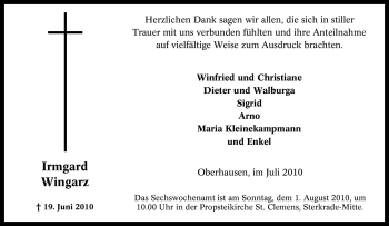 Traueranzeige von Irmgard Wingarz von Tageszeitung