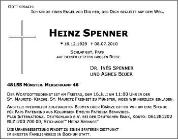 Traueranzeige von Heinz Spenner von Tageszeitung