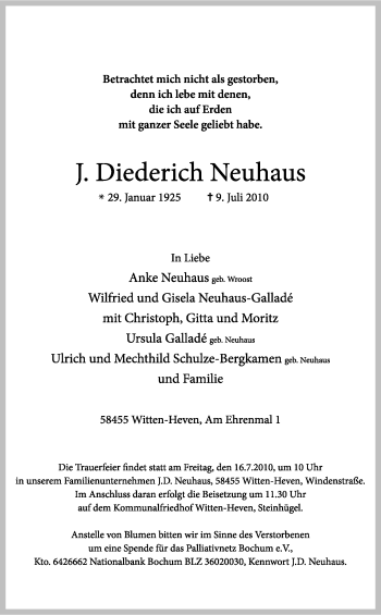 Traueranzeige von J. Diederich Neuhaus von Tageszeitung