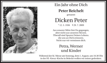 Traueranzeige von Peter Reichelt von Tageszeitung