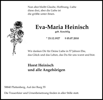 Traueranzeige von Eva-Maria Heinisch von Tageszeitung