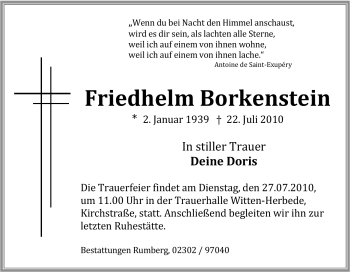 Traueranzeige von Friedhelm Borkenstein von Tageszeitung