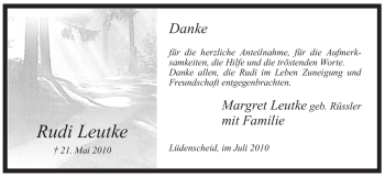 Traueranzeige von Rudi Leutke von Tageszeitung