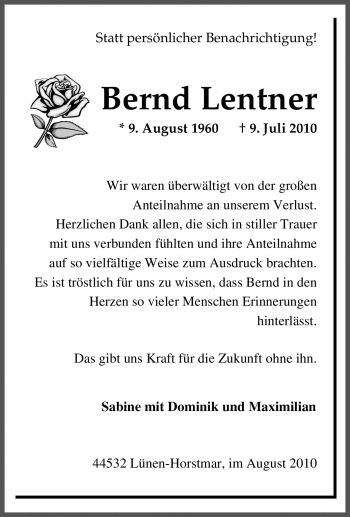 Traueranzeige von Bernd Lentner von Tageszeitung