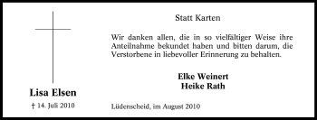 Traueranzeige von Lisa Elsen von Tageszeitung