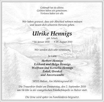 Traueranzeige von Ulrike Hennigs von Tageszeitung