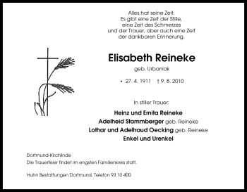 Traueranzeige von Elisabeth Reineke von Tageszeitung