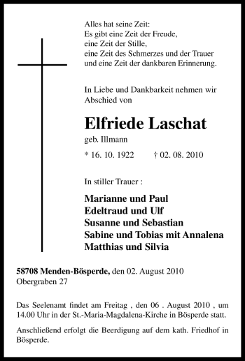 Traueranzeige von Elfriede Laschat von Tageszeitung