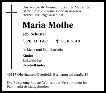 Traueranzeige von Maria Mothe von Tageszeitung