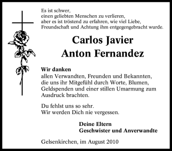 Traueranzeige von Carlos Javier Anton Fernandez von Tageszeitung