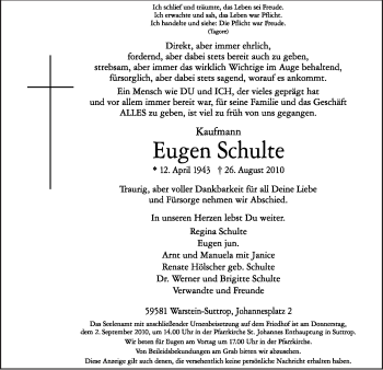 Traueranzeige von Eugen Schulte von Tageszeitung