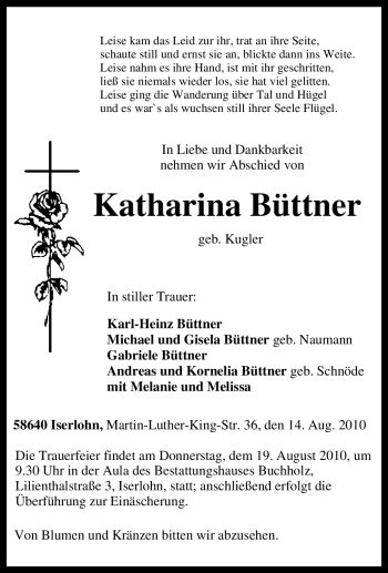 Traueranzeige von Katharina Büttner von Tageszeitung