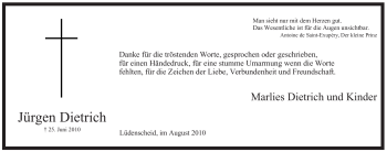 Traueranzeige von Jürgen Dietrich von Tageszeitung