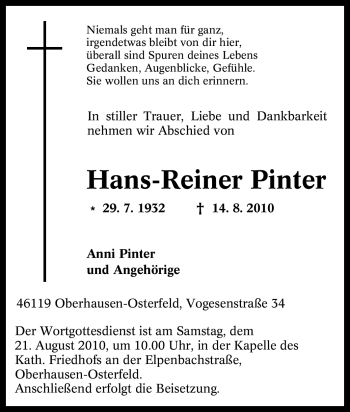 Traueranzeige von Hans-Reiner Pinter von Tageszeitung