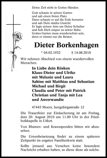 Traueranzeige von Dieter Borkenhagen von Tageszeitung