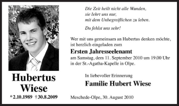 Traueranzeige von Hubertus Wiese von Tageszeitung