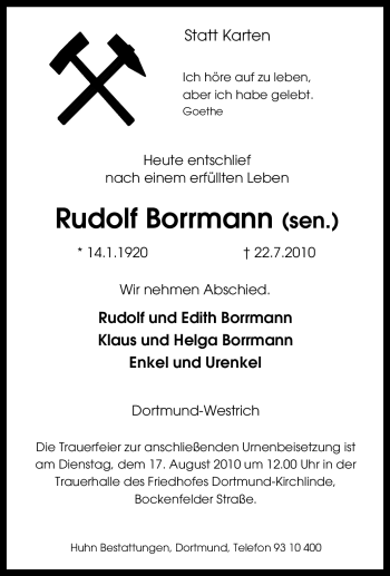 Traueranzeige von Rudolf Borrmann von Tageszeitung
