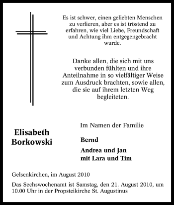 Traueranzeige von Elisabeth Borkowski von Tageszeitung