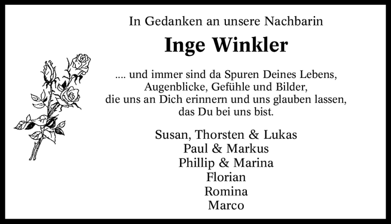 Traueranzeige für Inge Winkler vom 05.08.2010 aus Tageszeitung