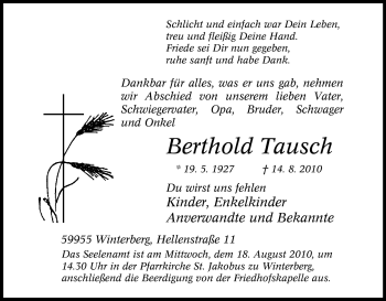 Traueranzeige von Berthold Tausch von Tageszeitung