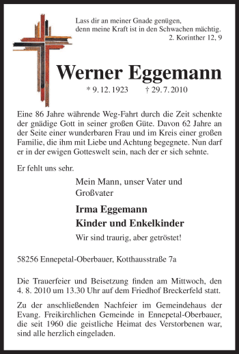 Traueranzeige von Werner Eggemann von Tageszeitung