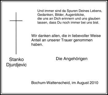 Traueranzeige von Stanko Djurdjevic von Tageszeitung