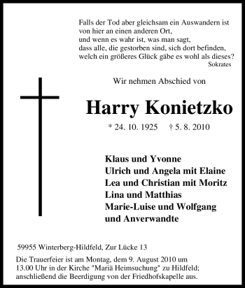 Traueranzeige von Harry Konietzko von Tageszeitung