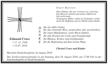 Traueranzeige von Edmund Cruse von Tageszeitung
