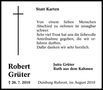 Traueranzeige von Robert Grüter von Tageszeitung