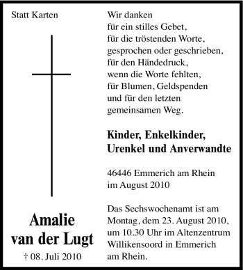 Traueranzeige von Amalie Lugt von Tageszeitung