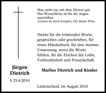 Traueranzeige von Jürgen Dietrich von Tageszeitung