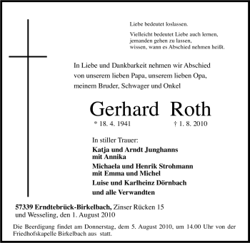 Traueranzeige von Gerhard Roth von Tageszeitung