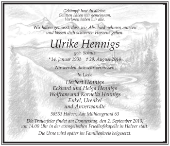 Traueranzeige von Ulrike Hennigs von Tageszeitung
