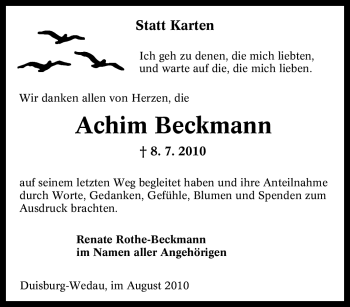 Traueranzeige von Achim Beckmann von Tageszeitung