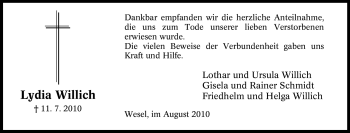 Traueranzeige von Lydia Willich von Tageszeitung