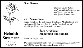 Traueranzeige von Heinrich Stratmann von Tageszeitung