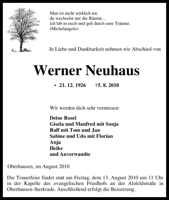 Traueranzeige von Werner Neuhaus von Tageszeitung