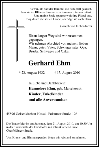 Traueranzeige von Gerhard Ehm von Tageszeitung
