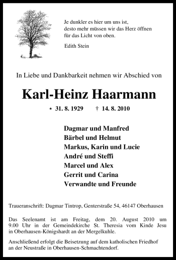 Traueranzeige von Karl-Heinz Haarmann von Tageszeitung