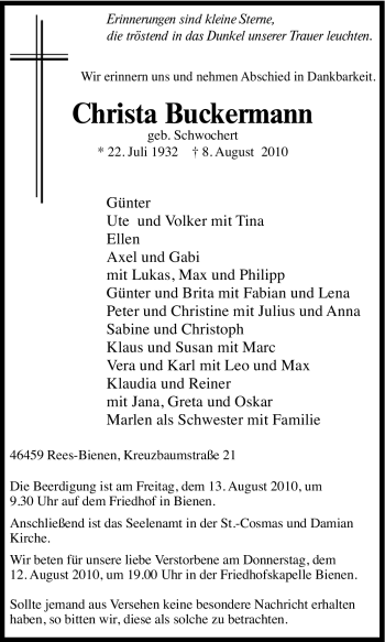Traueranzeige von Christa Buckermann von Tageszeitung