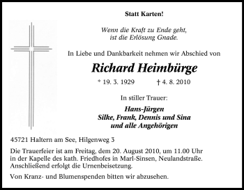 Traueranzeige von Richard Heimbürge von Tageszeitung