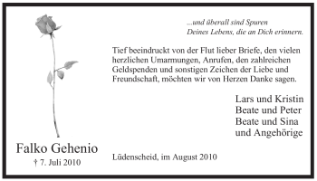 Traueranzeige von Falko Gehenio von Tageszeitung