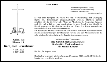 Traueranzeige von Karl-Josef Birkenhauer von Tageszeitung