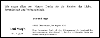 Traueranzeige von Leni Weyh von Tageszeitung