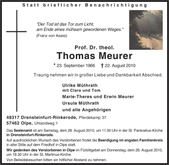 Traueranzeige von Thomas Meurer von Tageszeitung