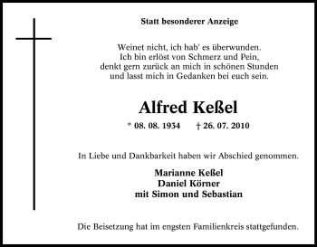 Traueranzeige von Alfred Keßel von Tageszeitung