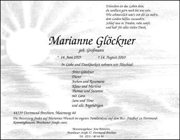 Traueranzeige von Marianne Glöckner von Tageszeitung