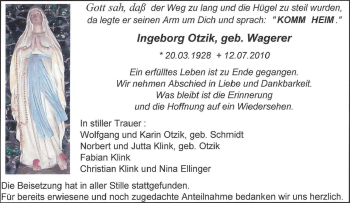 Traueranzeige von Ingeborg Otzik von Tageszeitung