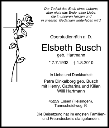 Traueranzeige von Elsbeth Busch von Tageszeitung