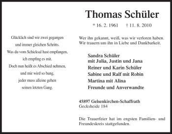Traueranzeige von Thomas Schüler von Tageszeitung